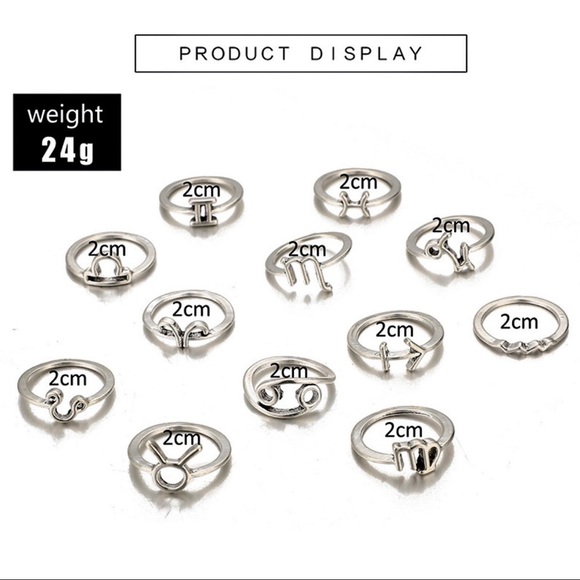 Any 2/$20! Set of 12 Silver Zodiac Boho Midi Rings - Picture 6 of 8